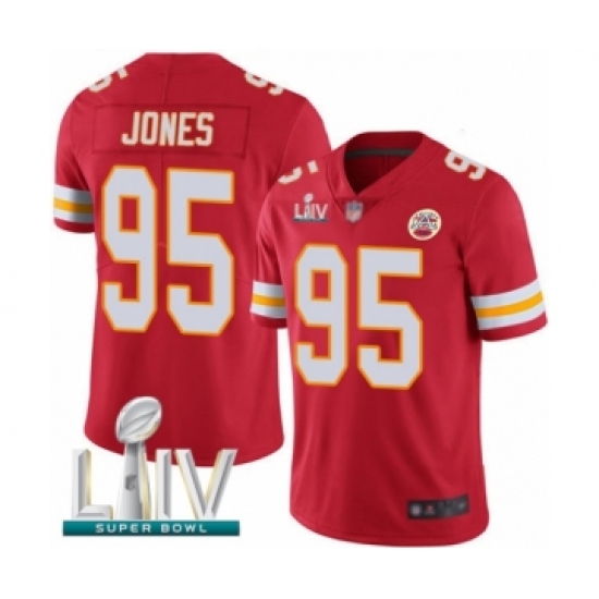 Youth Kansas City Chiefs #95 Chris Jones Red Team Color Vapor Untouchable Limited Player Super Bowl LIV Bound Football Jersey - Ujersey