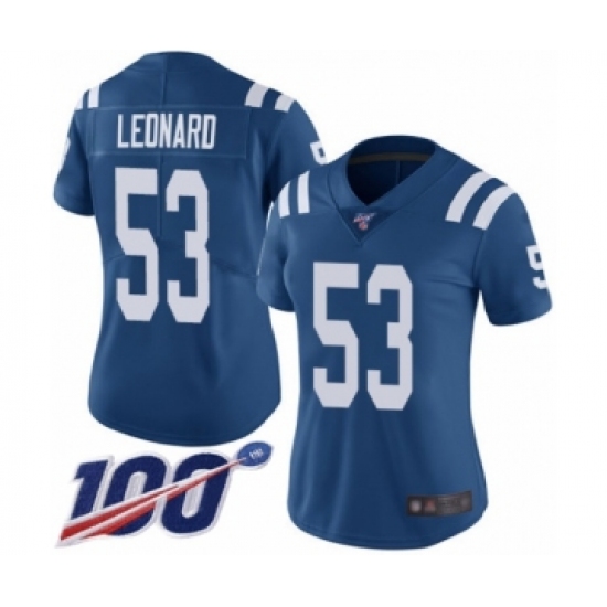Women's Nike Indianapolis Colts #53 Darius Leonard Royal Blue Team Color Vapor Untouchable Limited Player 100th Season NFL Jersey - Ujersey