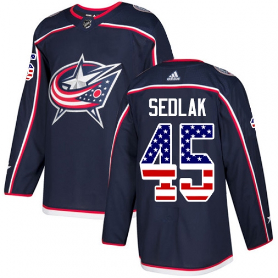 Youth Adidas Columbus Blue Jackets #45 Lukas Sedlak Authentic Navy Blue USA Flag Fashion NHL Jersey - Ujersey