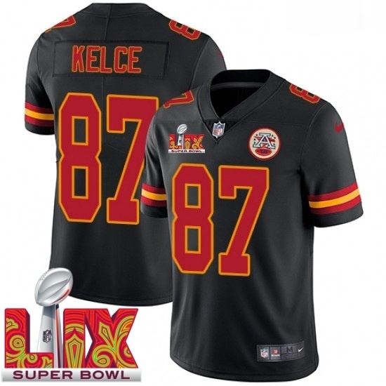 Youth Kansas City Chiefs Travis Kelce #87 Black 2024 2025 Super Bowl LIX F U S E Stitched Jersey - Ujersey
