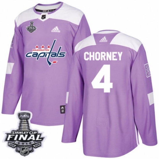 Men's Adidas Washington Capitals #4 Taylor Chorney Authentic Purple Fights Cancer Practice 2018 Stanley Cup Final NHL Jersey - Ujersey