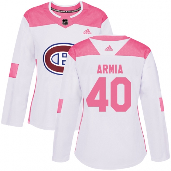 Women's Adidas Montreal Canadiens #40 Joel Armia Authentic White Pink Fashion NHL Jersey - Ujersey