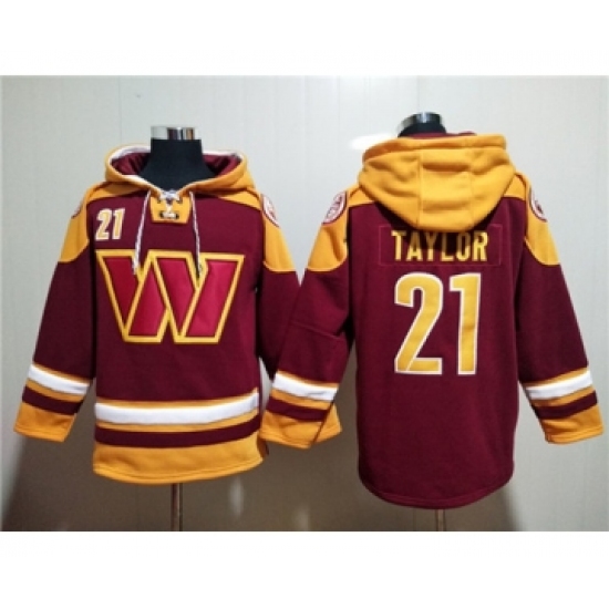 Men's Washington Commanders #21 Sean Taylor Burgundy Lace-Up Pullover Hoodie - Ujersey