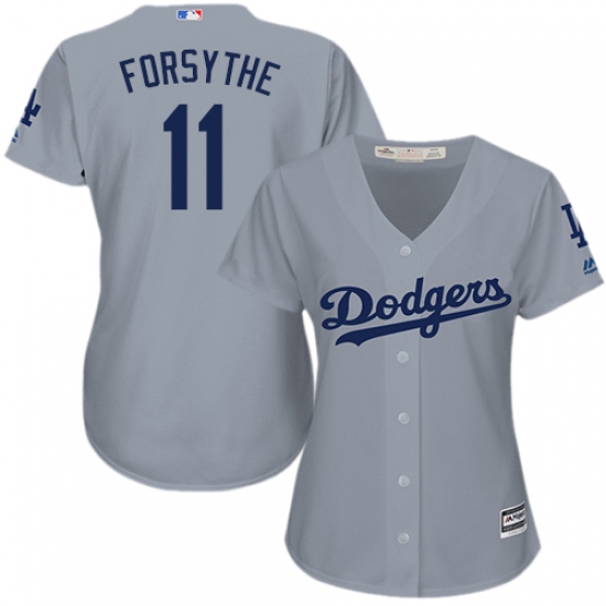 Women's Majestic Los Angeles Dodgers #11 Logan Forsythe Replica Grey Road Cool Base MLB Jersey - Ujersey