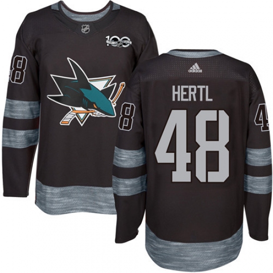 Men's Adidas San Jose Sharks #48 Tomas Hertl Premier Black 1917-2017 100th Anniversary NHL Jersey - Ujersey
