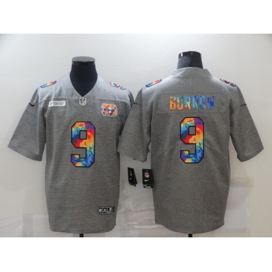 Men's Cincinnati Bengals #9 Joe Burrow Gray Rainbow Version Nike Limited Jersey - Ujersey