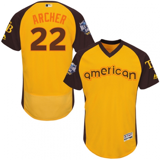 Men's Majestic Tampa Bay Rays #22 Chris Archer Yellow 2016 All-Star American League BP Authentic Collection Flex Base MLB Jersey - Ujersey