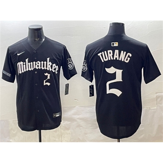 Men's Milwaukee Brewers #2 Brice Turang Black 'Gothic 414 Shadows Edition' Vapor Premier Limited Stitched Jersey - Ujersey
