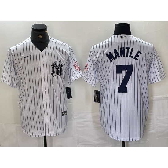 Men's New York Yankees #7 Mickey Mantle Name White With 2024 Cool Base Stitched Jersey - Ujersey