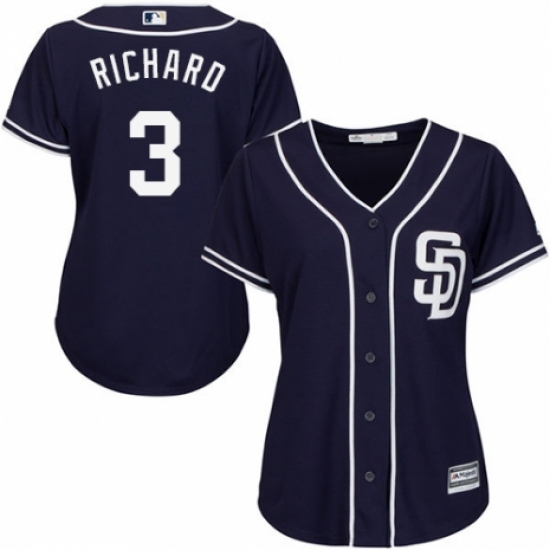 Women's Majestic San Diego Padres #3 Clayton Richard Replica Navy Blue Alternate 1 Cool Base MLB Jersey - Ujersey