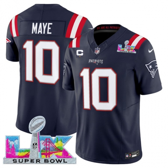 Men's New England Patriots #10 Drake Maye Navy 2025 F.U.S.E. Super Bowl LX And 1-Star C Vapor Limited Football Stitched Jersey - ujerseystore