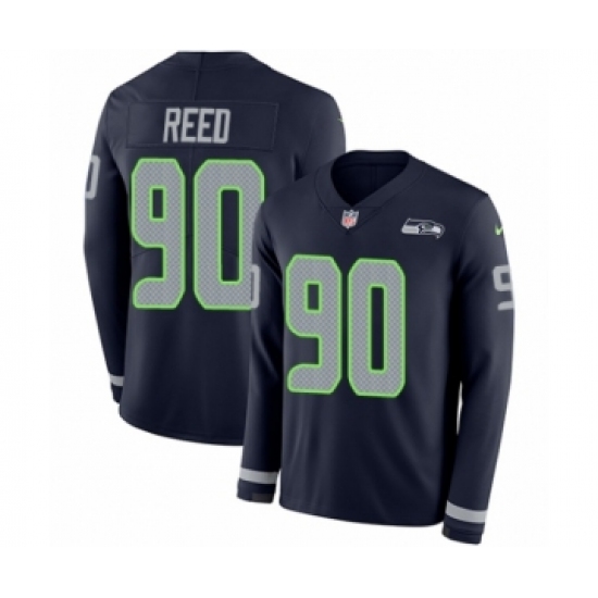 Men's Nike Seattle Seahawks #94 Rasheem Green Limited Navy Blue Therma Long Sleeve NFL Jersey - Ujersey