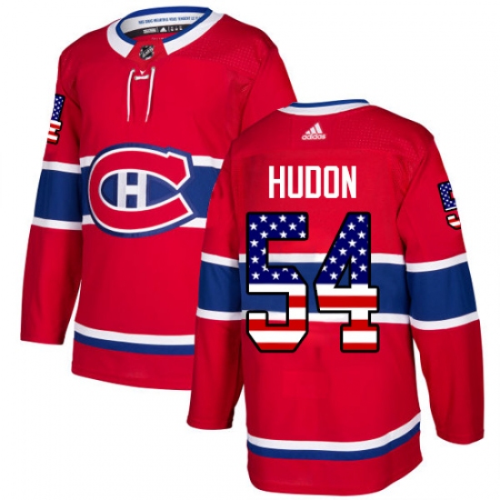 Men's Adidas Montreal Canadiens #54 Charles Hudon Authentic Red USA Flag Fashion NHL Jersey - Ujersey
