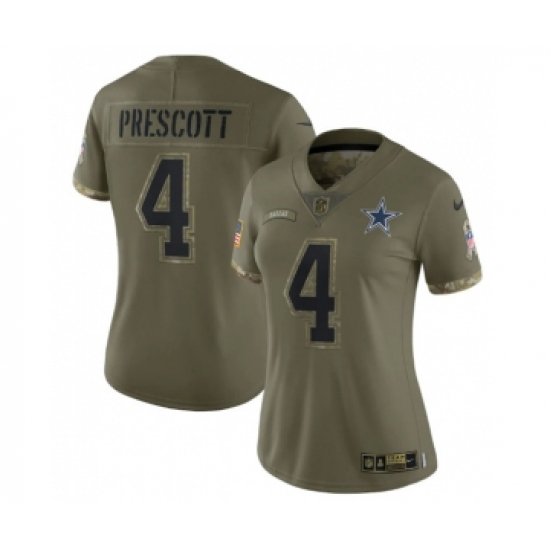 Women's Nike Dallas Cowboys #4 Dak Prescott 2022 Olive Salute To Service Limited Stitched Jersey - Ujersey