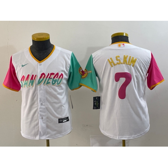 Youth San Diego Padres #7 Ha Seong Kim White 2023 City Connect Cool Base Stitched Jersey - Ujersey