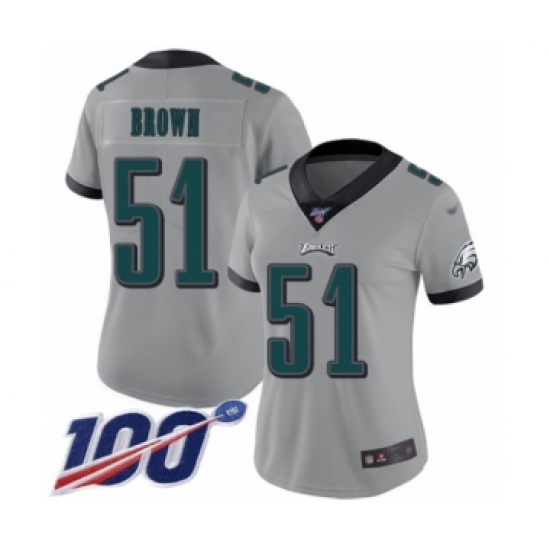 Women's Philadelphia Eagles #51 Zach Brown Limited Silver Inverted Legend 100th Season Football Jersey - Ujersey