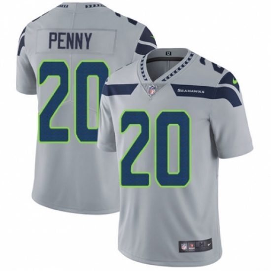 Men's Nike Seattle Seahawks #20 Rashaad Penny Grey Alternate Vapor Untouchable Limited Player NFL Jersey - Ujersey