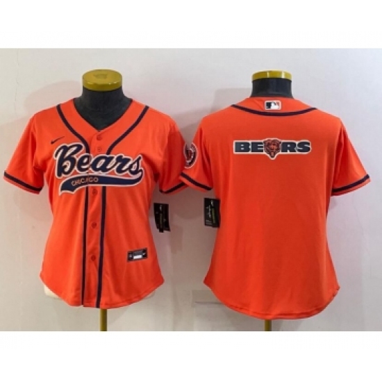 Women's Chicago Bears Orange Team Big Logo With Patch Cool Base Stitched Baseball Jersey - Ujersey