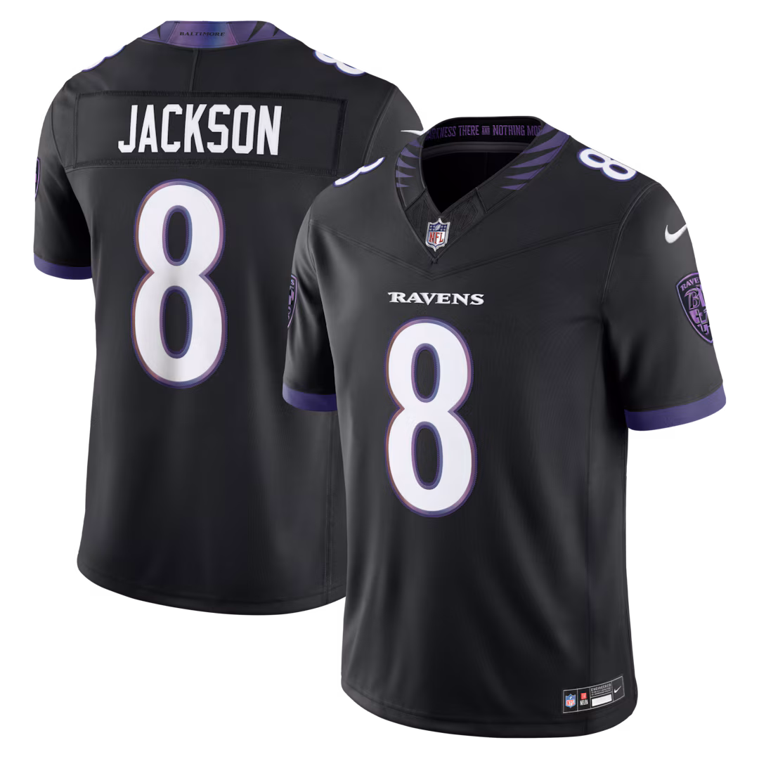 Men's Baltimore Ravens Lamar Jackson Nike Black Alternate Alternate Vapor F.U.S.E. Stitched Limited Jersey - U-jersey