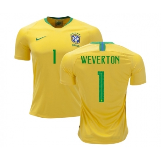 Brazil #1 Weverton Home Kid Soccer Country Jersey