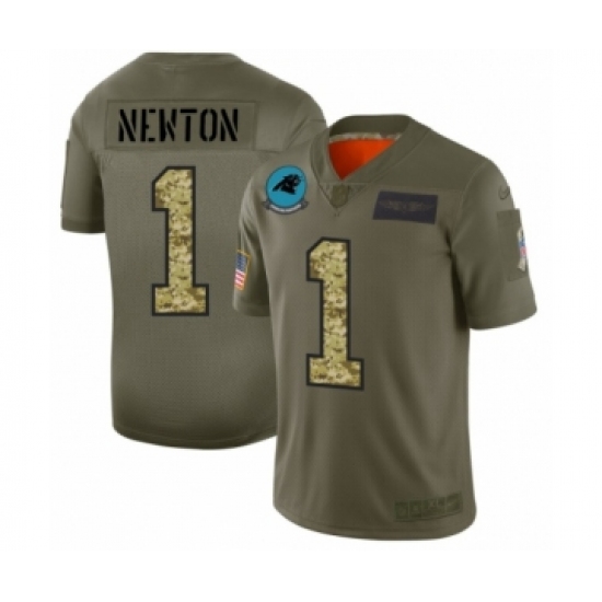 Men's Carolina Panthers #1 Cam Newton 2019 Olive Camo Salute to Service Limited Jersey - Ujersey