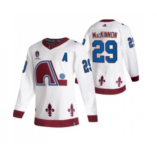 Men's Colorado Avalanche #29 Nathan MacKinnon 2022 White Stanley Cup Champions Patch Stitched Jersey - Ujersey