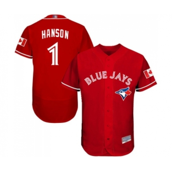 Men's Toronto Blue Jays #1 Alen Hanson Scarlet Alternate Flex Base Authentic Collection Alternate Baseball Jersey - Ujersey
