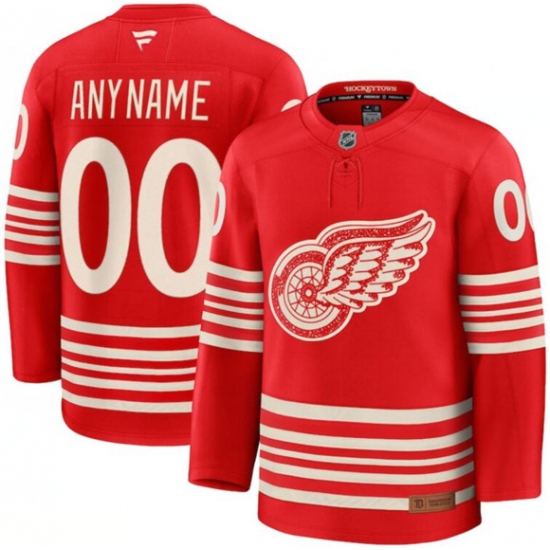 Men's Detroit Red Wings Active Player Custom Red 2025 Centennial Premium Stitched Jersey - Ujersey