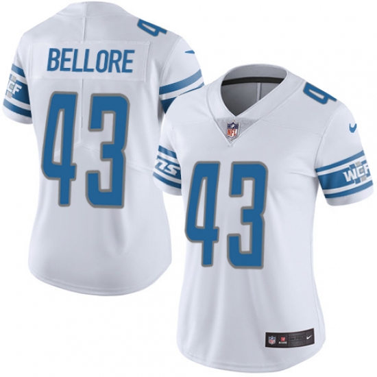 Women's Nike Detroit Lions #43 Nick Bellore White Vapor Untouchable Limited Player NFL Jersey - Ujersey