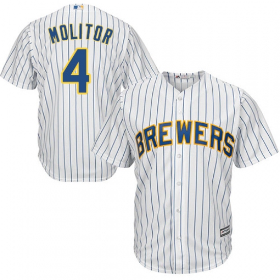 Youth Majestic Milwaukee Brewers #4 Paul Molitor Authentic White Alternate Cool Base MLB Jersey - Ujersey