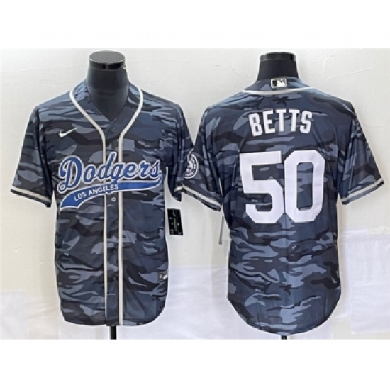 Men's Los Angeles Dodgers #50 Mookie Betts Gray Camo Cool Base Stitched Baseball Jersey - Ujersey