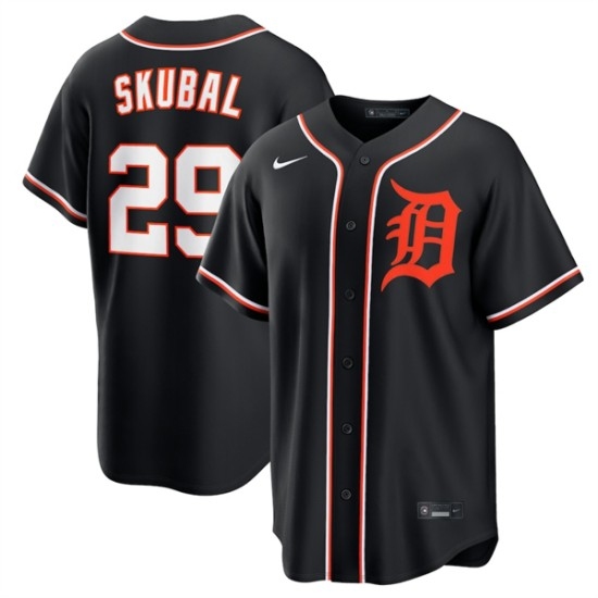 Men's Detroit Tigers #29 Tarik Skubal Black Out Stitched Baseball Jersey - Ujersey