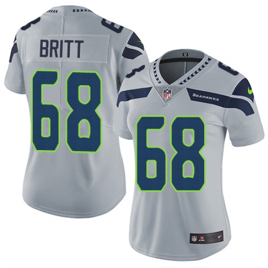 Women's Nike Seattle Seahawks #68 Justin Britt Grey Alternate Vapor Untouchable Limited Player NFL Jersey - Ujersey