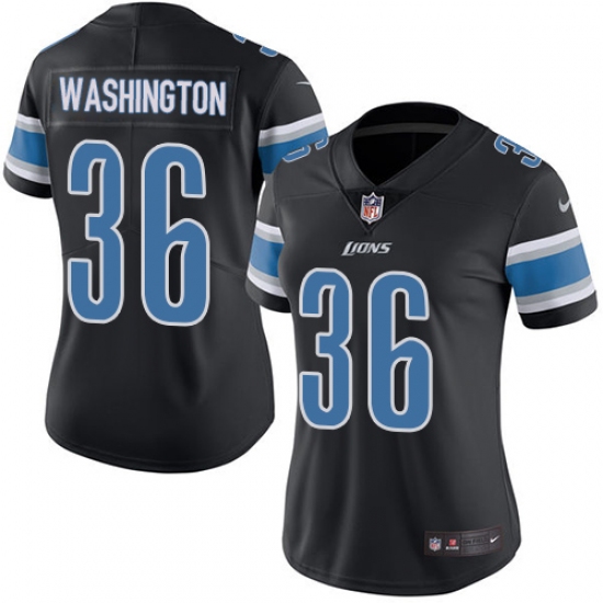 Women's Nike Detroit Lions #36 Dwayne Washington Limited Black Rush Vapor Untouchable NFL Jersey - Ujersey