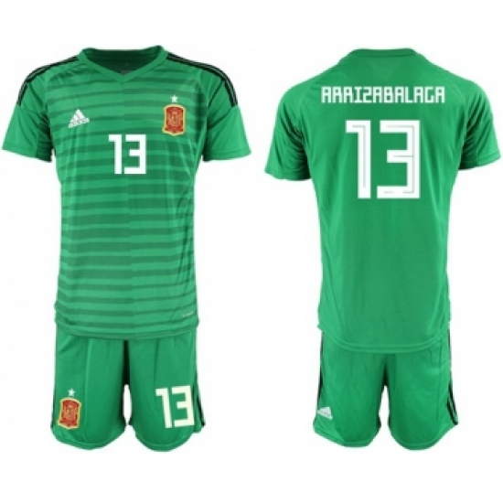 Spain #13 Arrizabalaga Green Goalkeeper Soccer Country Jersey
