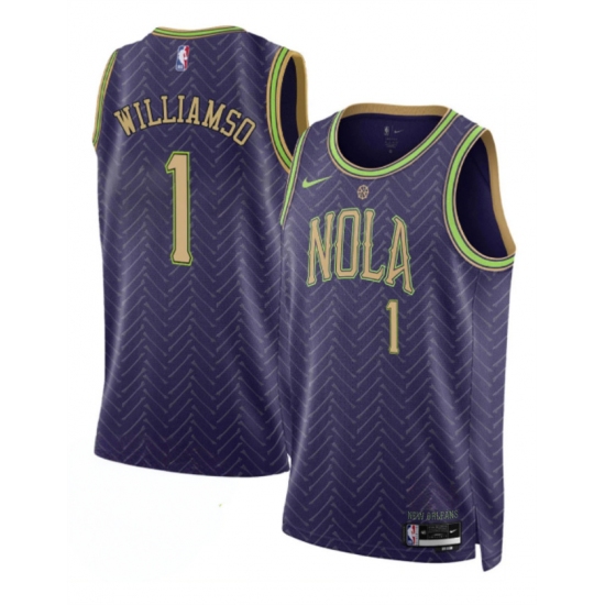 Men's New Orleans Pelicans #1 Zion Williamson Purple 2024-25 City Ediiton Stitched Basketball Jersey - Ujersey