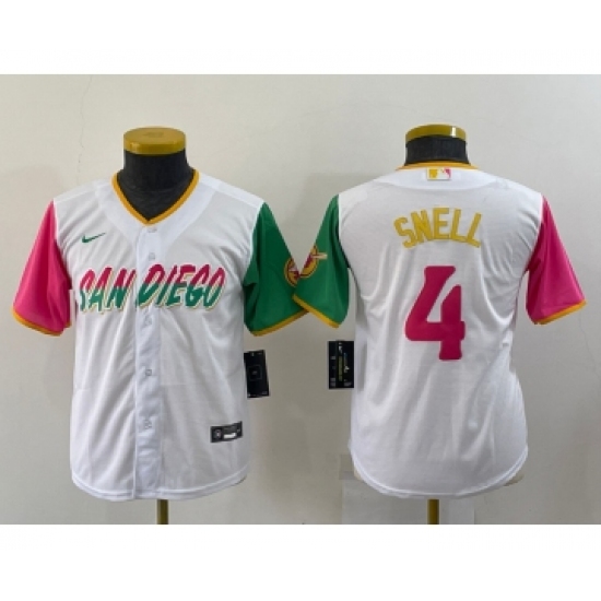 Youth San Diego Padres #4 Blake Snell White 2022 City Connect Cool Base Stitched Jersey - Ujersey