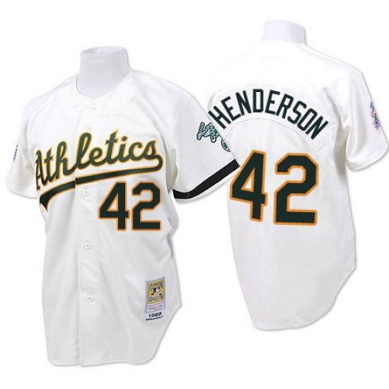 Men's Mitchell and Ness Oakland Athletics #42 Dave Henderson Authentic White Throwback MLB Jersey - Ujersey