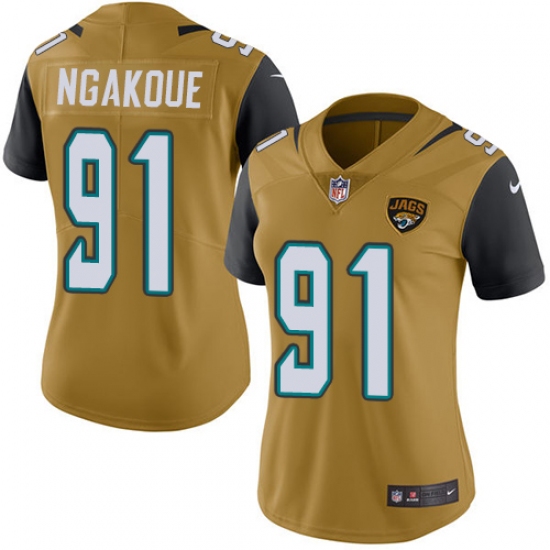Women's Nike Jacksonville Jaguars #91 Yannick Ngakoue Limited Gold Rush Vapor Untouchable NFL Jersey
