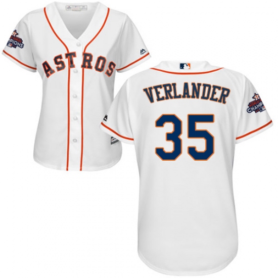 Women's Majestic Houston Astros #35 Justin Verlander Authentic White Home 2017 World Series Champions Cool Base MLB Jersey - Ujersey