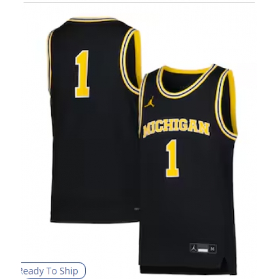 Men's Jordan Brand #1 Navy Michigan Wolverines Icon Replica Basketball Jersey - Ujersey