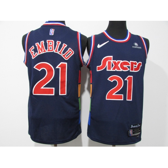 Men's Philadelphia 76ers #21 Joel Embiid Navy 75th Anniversary Association Edition Swingman Stitched Jersey - Ujersey