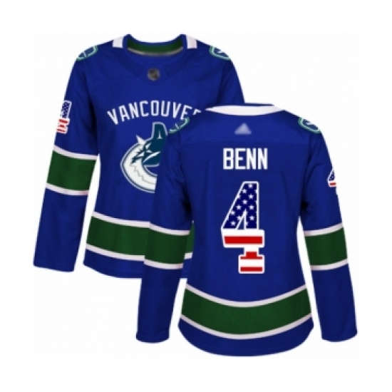 Women's Vancouver Canucks #4 Jordie Benn Authentic Blue USA Flag Fashion Hockey Jersey - Ujersey