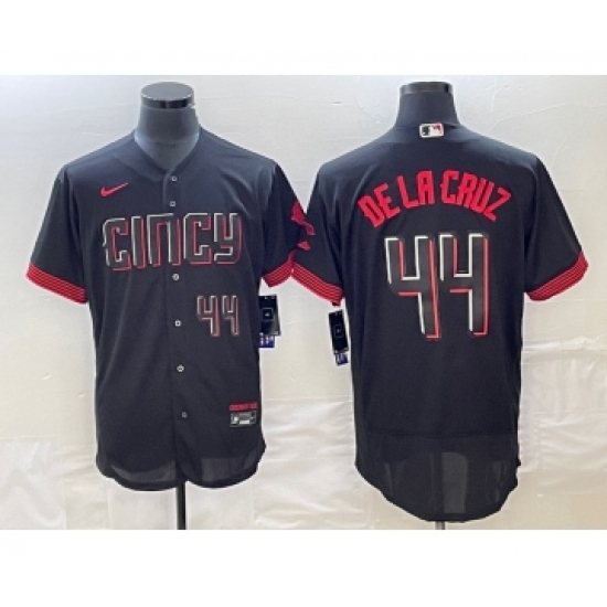 Men's Cincinnati Reds #44 Elly De La Cruz Number Black 2023 City Connect Cool Base Stitched Jersey 2 - Ujersey