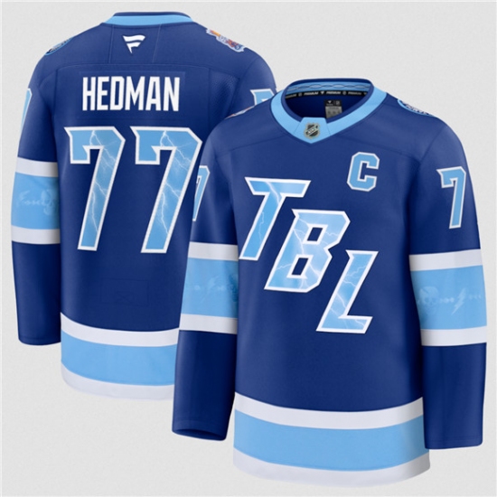 Men's Tampa Bay Lightning #77 Victor Hedman Blue 2026 Stadium Series Stitched Jersey - Ujersey