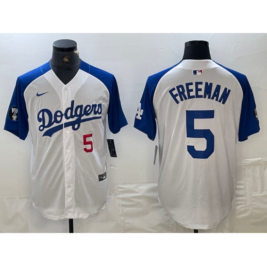 Men's Los Angeles Dodgers #5 Freddie Freeman Number White Blue Fashion Stitched Cool Base Limited Jerseys - Ujersey