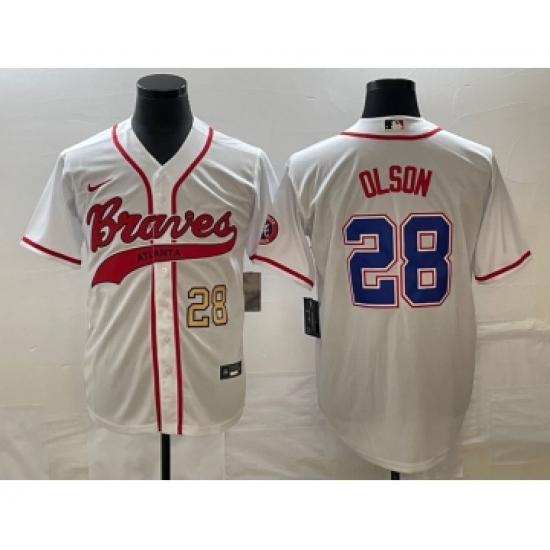 Men's Atlanta Braves #28 Matt Olson Number White Cool Base Stitched Baseball Jersey - Ujersey