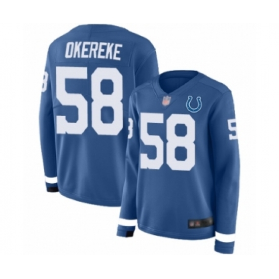Women's Indianapolis Colts #58 Bobby Okereke Limited Blue Therma Long Sleeve Football Jersey - Ujersey