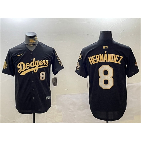 Men's Los Angeles Dodgers #8 Enrique Hernández Black Gold 2024 World Series With Fernando Memorial Home Limited Stitched Baseball Jersey