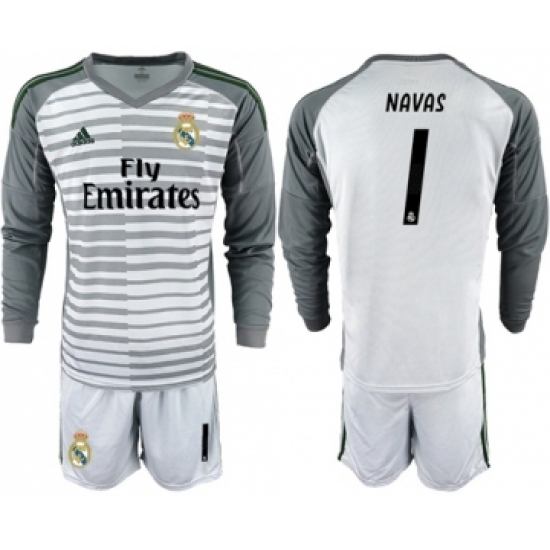 Real Madrid #1 Navas Grey Goalkeeper Long Sleeves Soccer Club Jersey